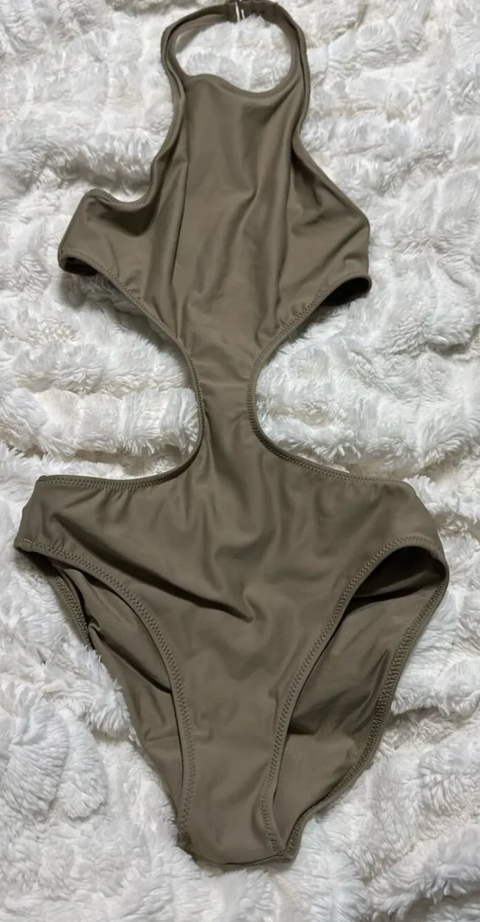 Skims Signature Swim Halter Monokini Desert